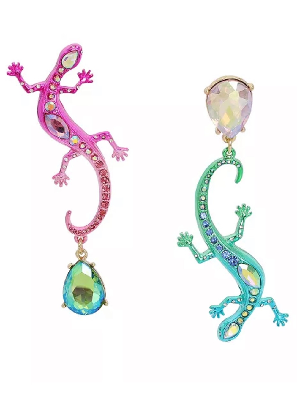 🦎 NWT Retired Betsey Johnson 🦎Pink fuchsia teal gecko Statement dangle earrings